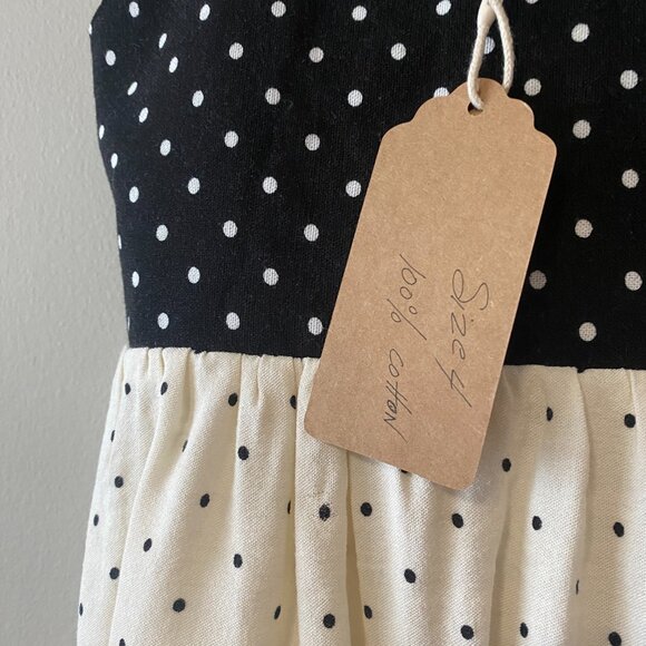 Handmade Children's Black Off White Polka Dot 100% Cotton Elastic Straps Dress - Picture 4 of 13